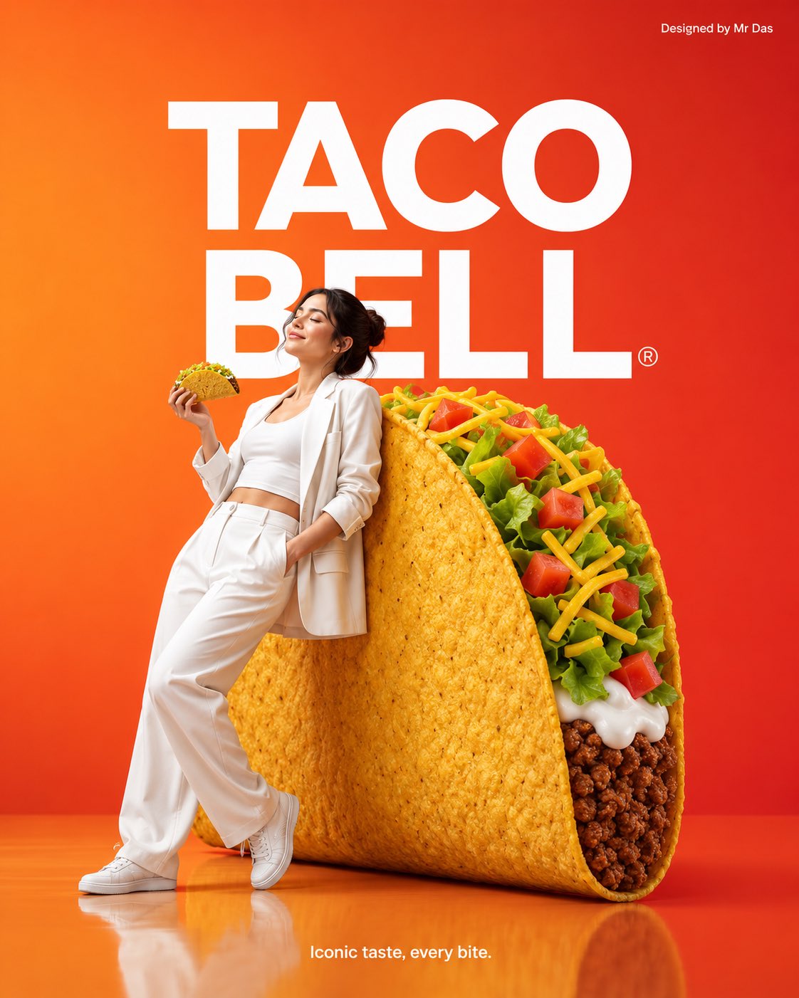 Minimalist commercial ad featuring oversized Taco Bell crunc