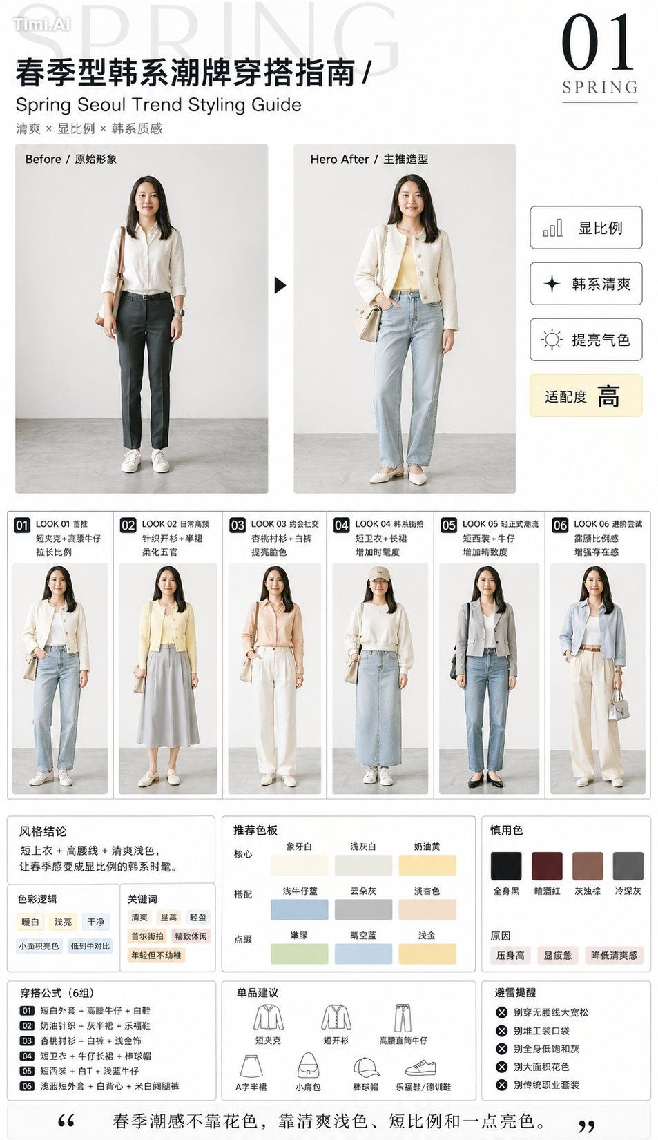 请基于用户上传的正面或全身人物照片,创作一套高完成度、适合小红书发布的「四季韩系潮牌穿搭指南 / Four Season