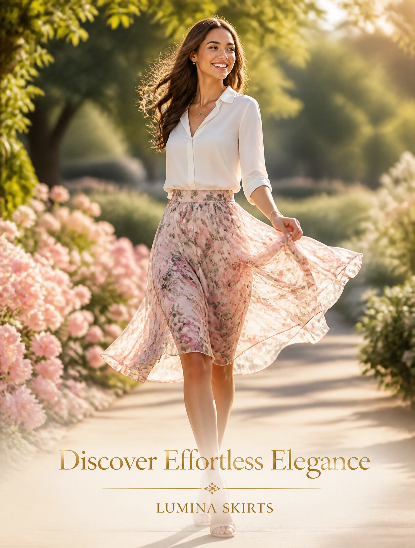 "Beautiful high-fashion advertisement for women's skirts, a 