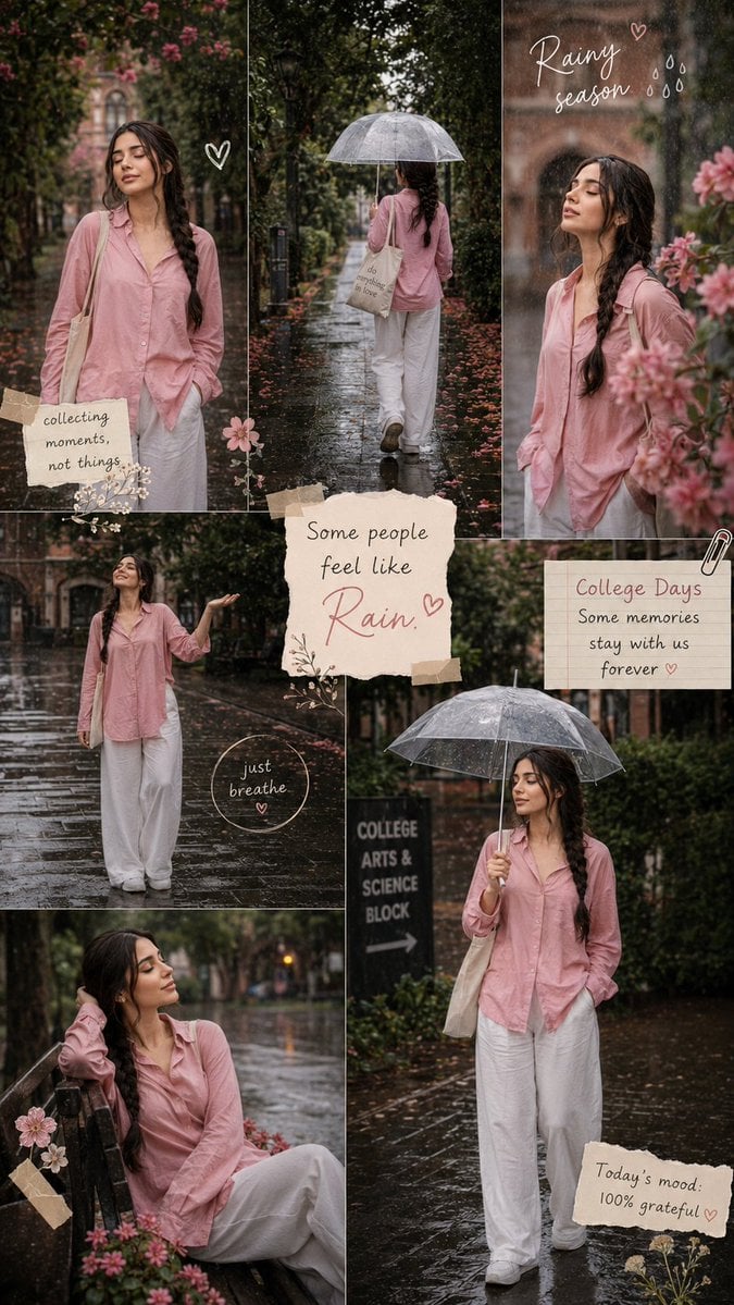 Create an ultra-realistic Pinterest-style rainy season colla