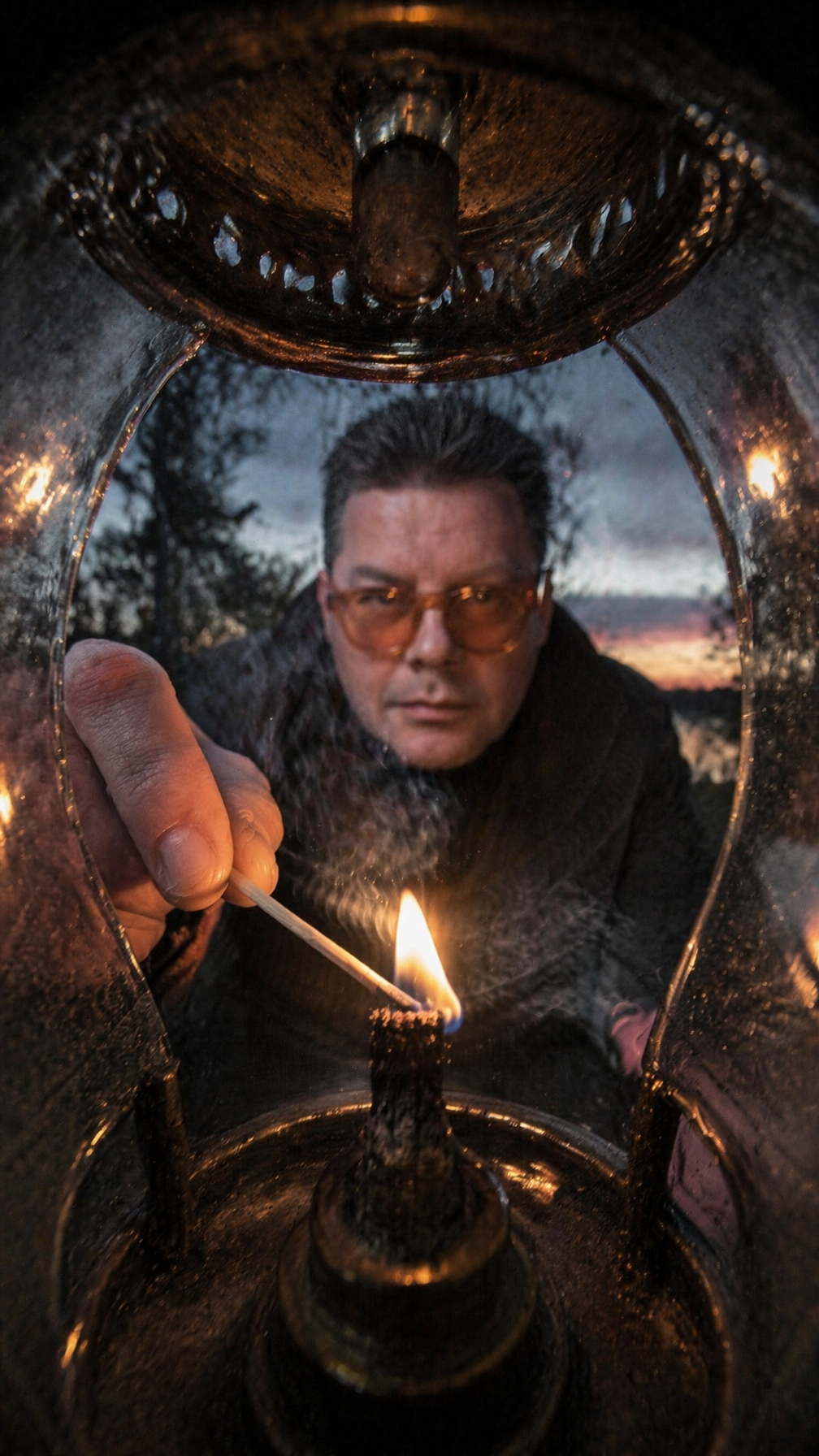 This [image1]in a camper lighting a lantern in the woods at 