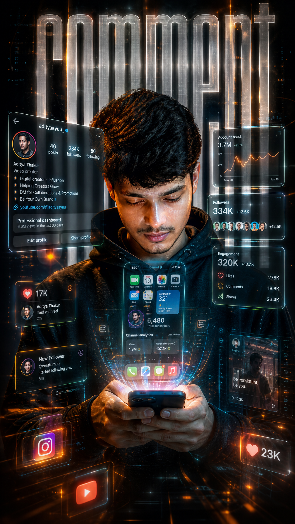 Universal Sci-Fi Social Media Hologram Poster Prompt (Use Yo