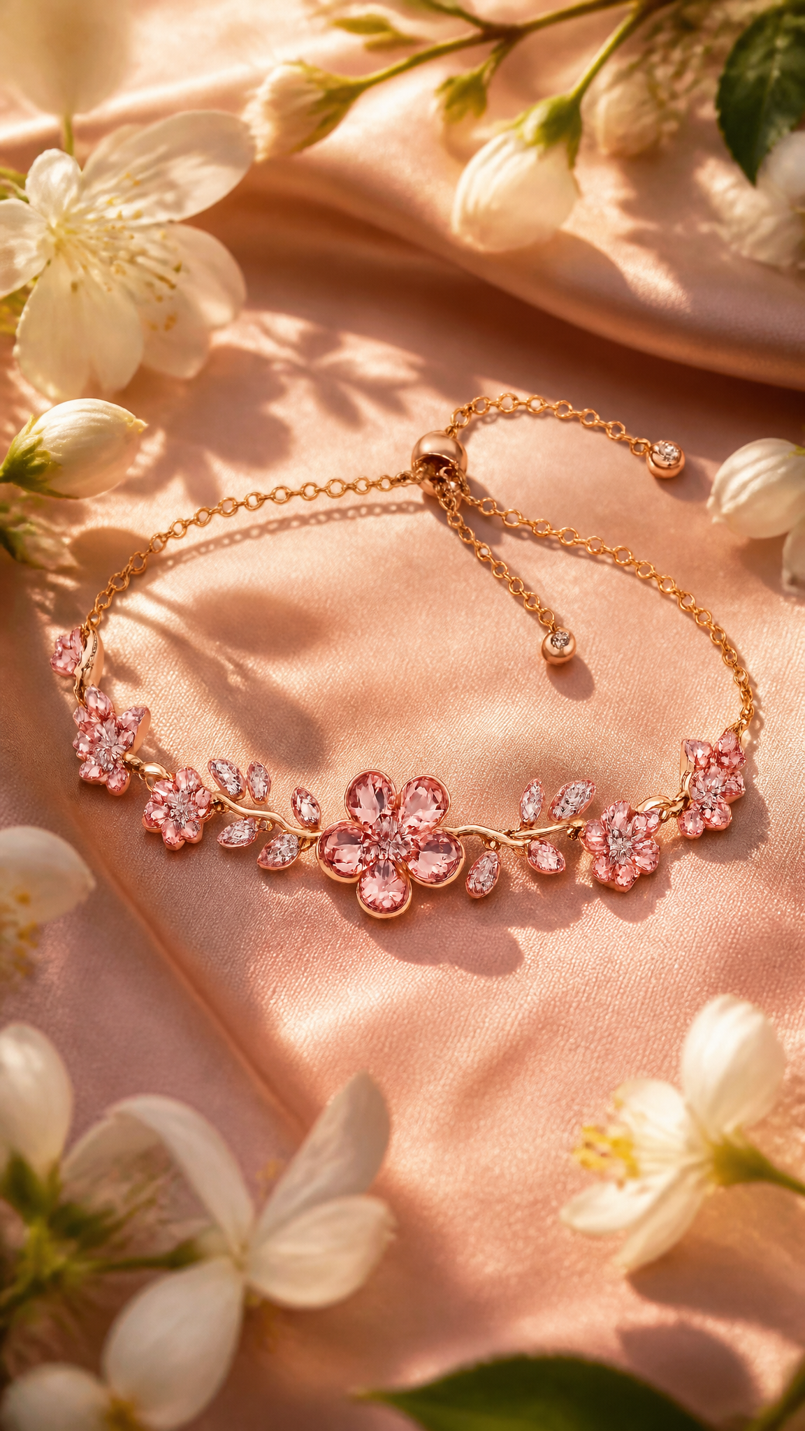 A premium rose-gold floral bracelet [image1] elegantly arran
