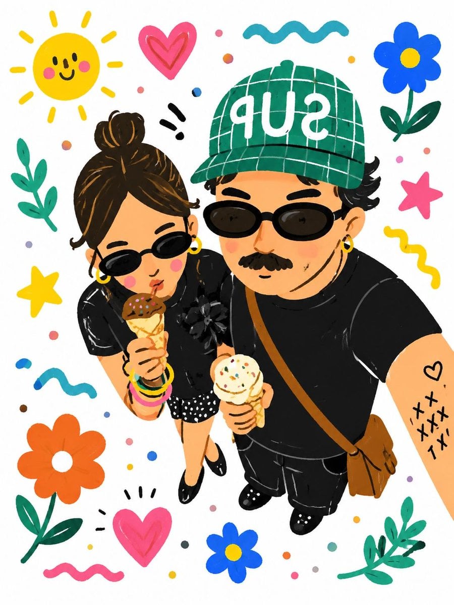 Turn this real-life selfie into a playful hand-drawn cartoon