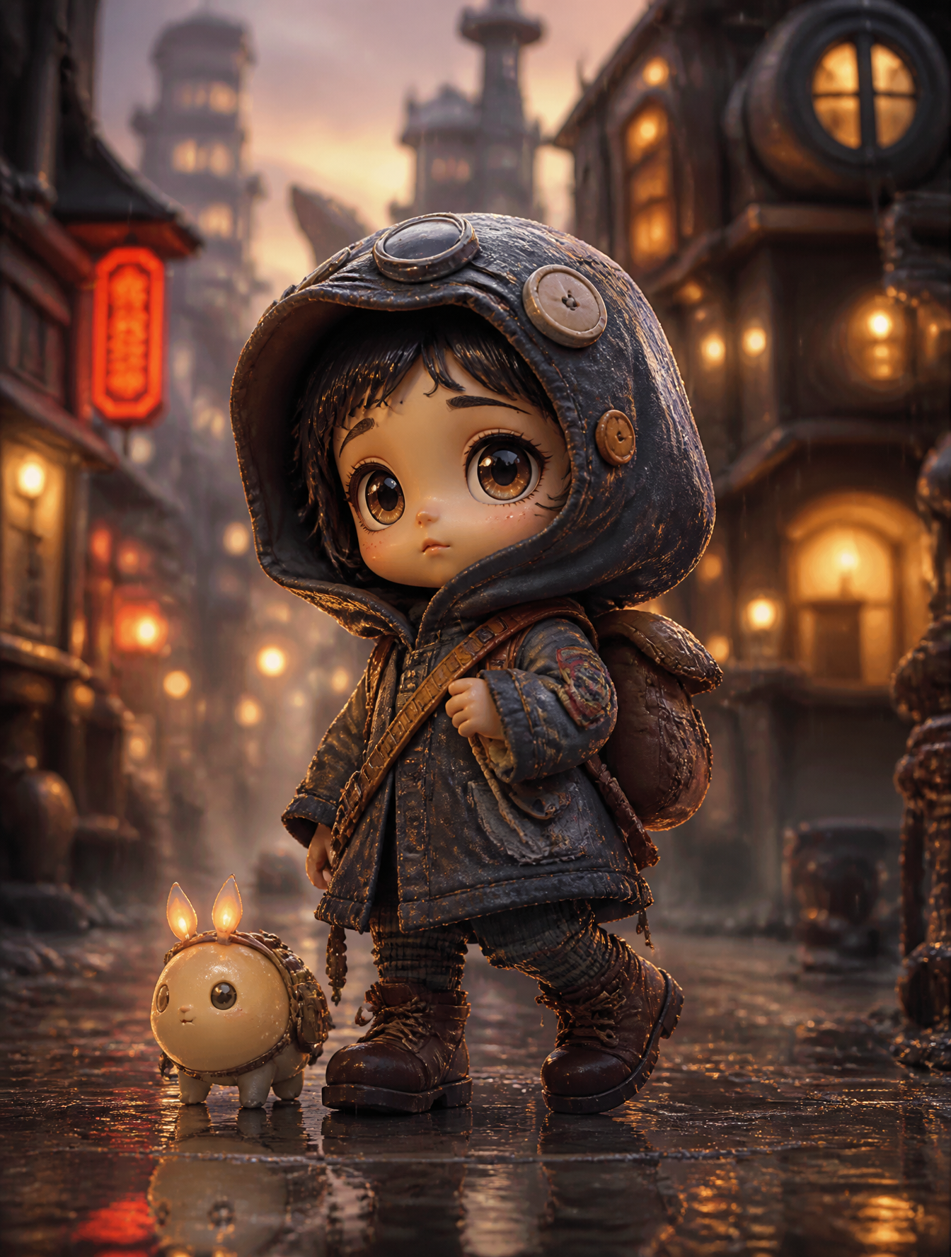 adorable tiny child adventurer in a whimsical fantasy world,