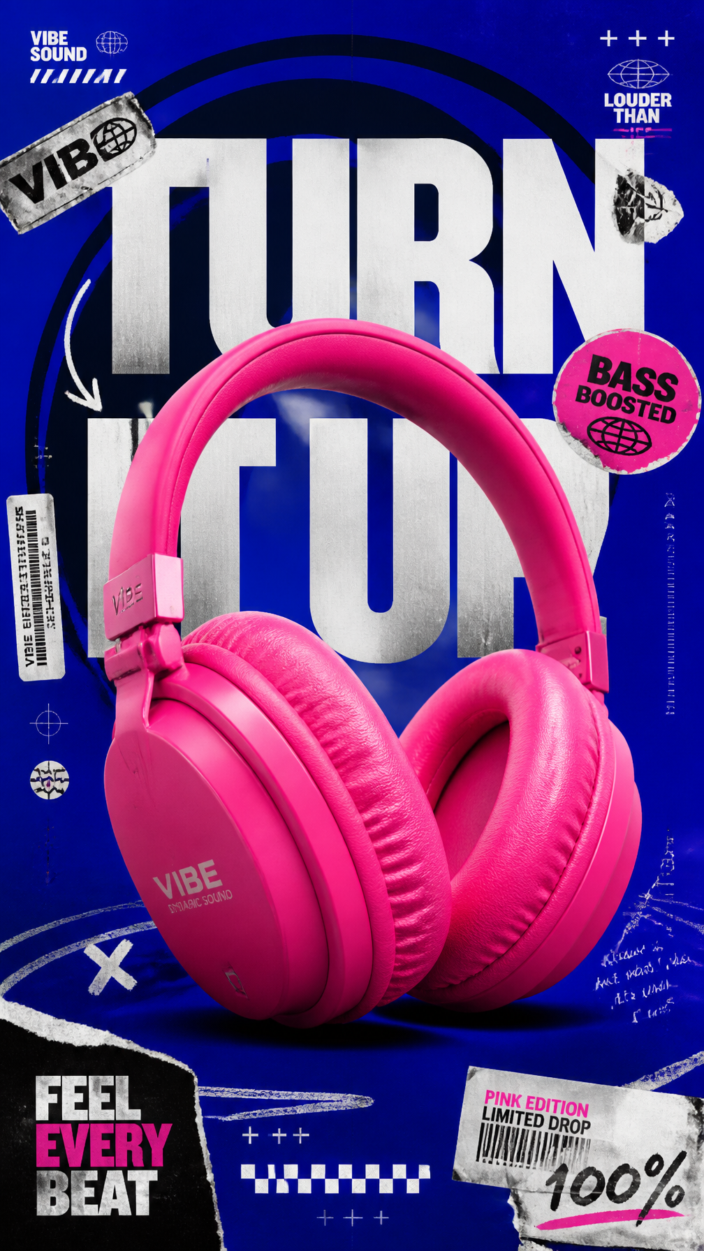 A premium 9:16 streetwear accessories advertising poster.Cen