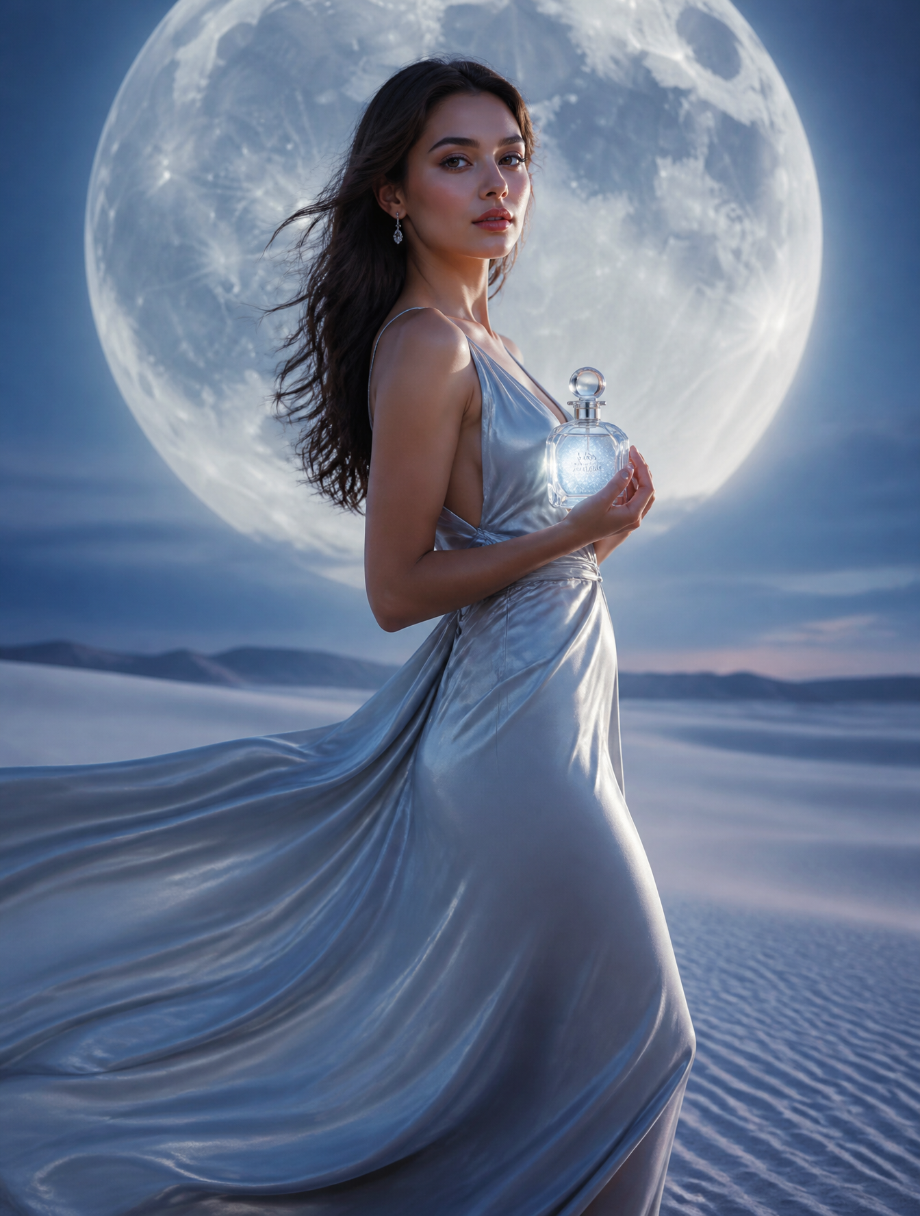Ultra-realistic luxury fashion campaign photography. A young