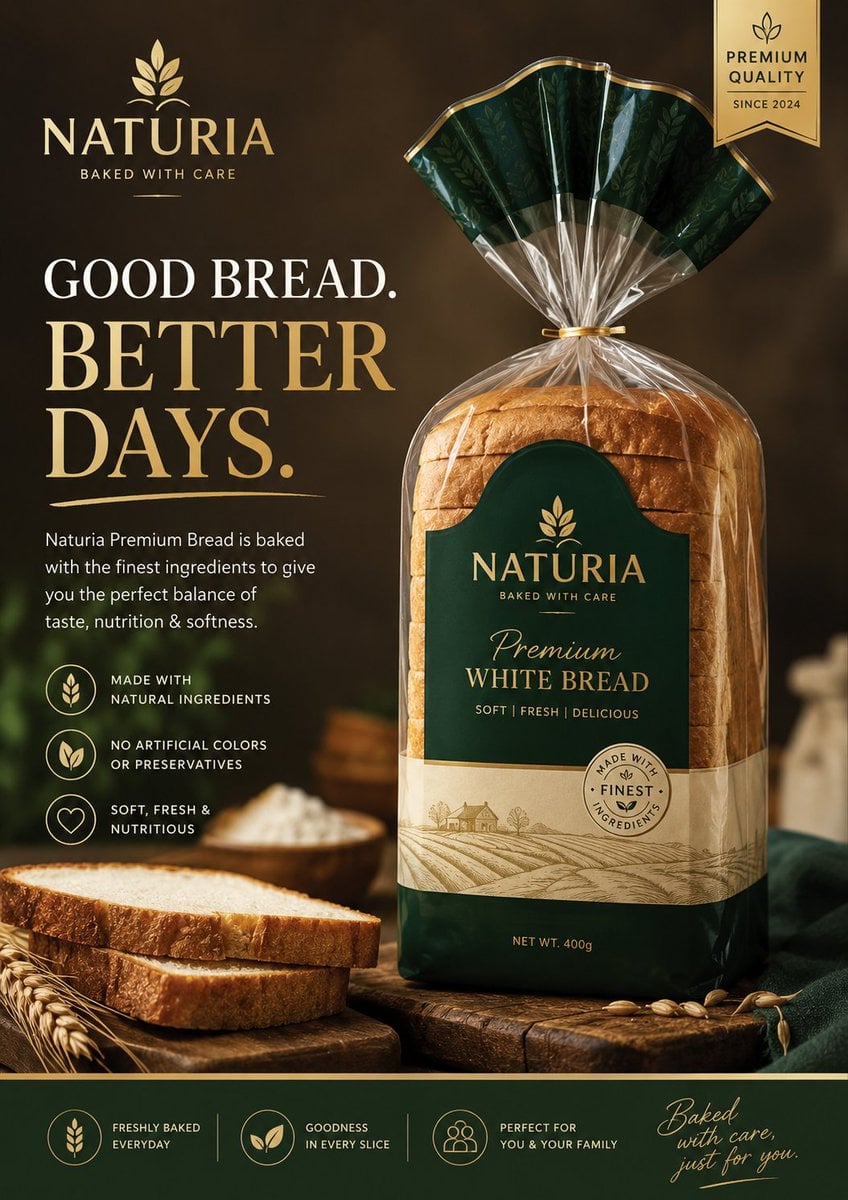 Premium Bread Packaging Advertisement Prompt (4:5 Vertical)

