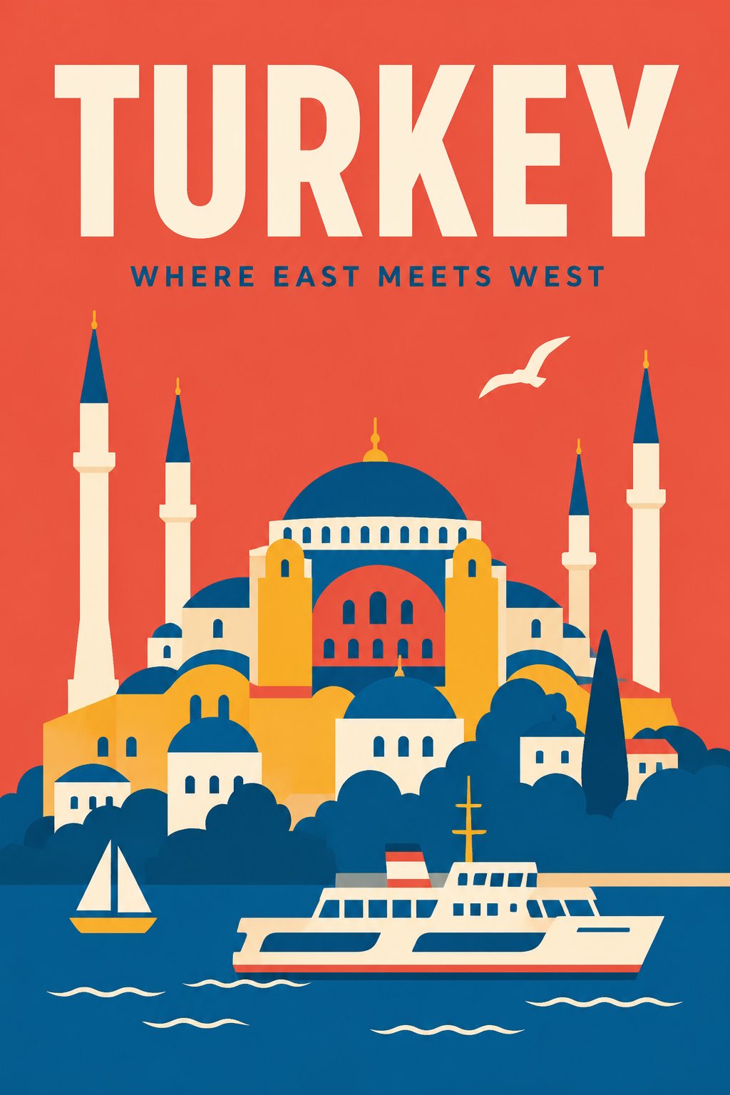 A flat minimalist travel poster for the city of [City Name],