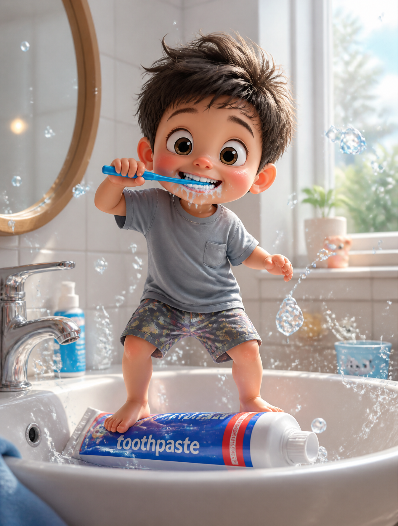 A whimsical, ultra-detailed 3D illustration of a cute toddle