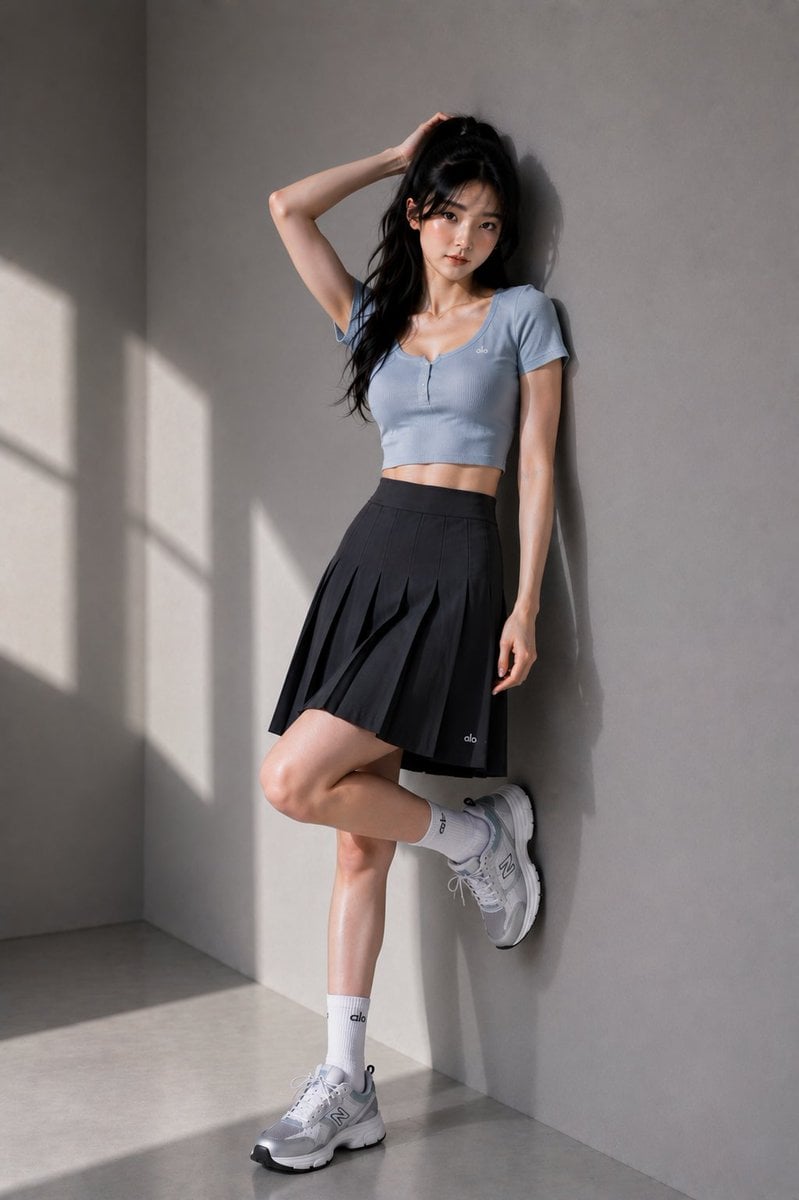Ultra-realistic full-body fashion editorial photograph of a 