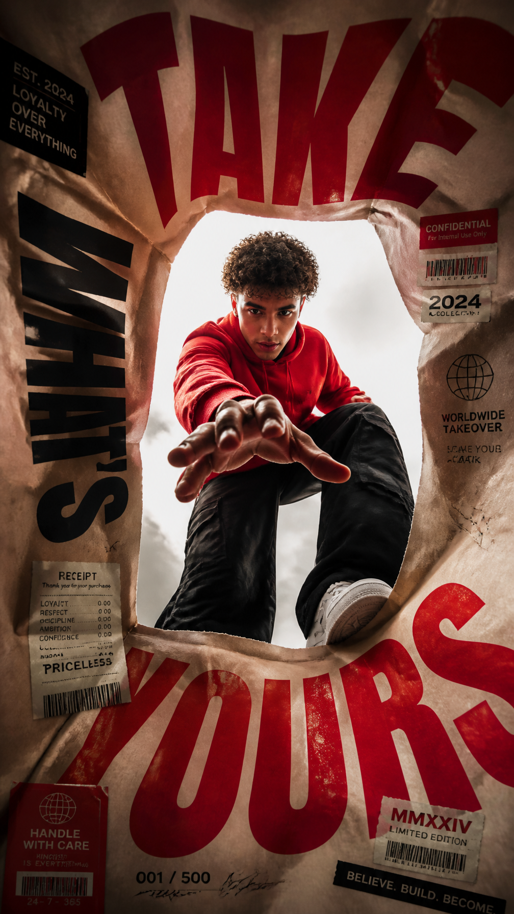 A premium 9:16 streetwear editorial advertising poster.Main 