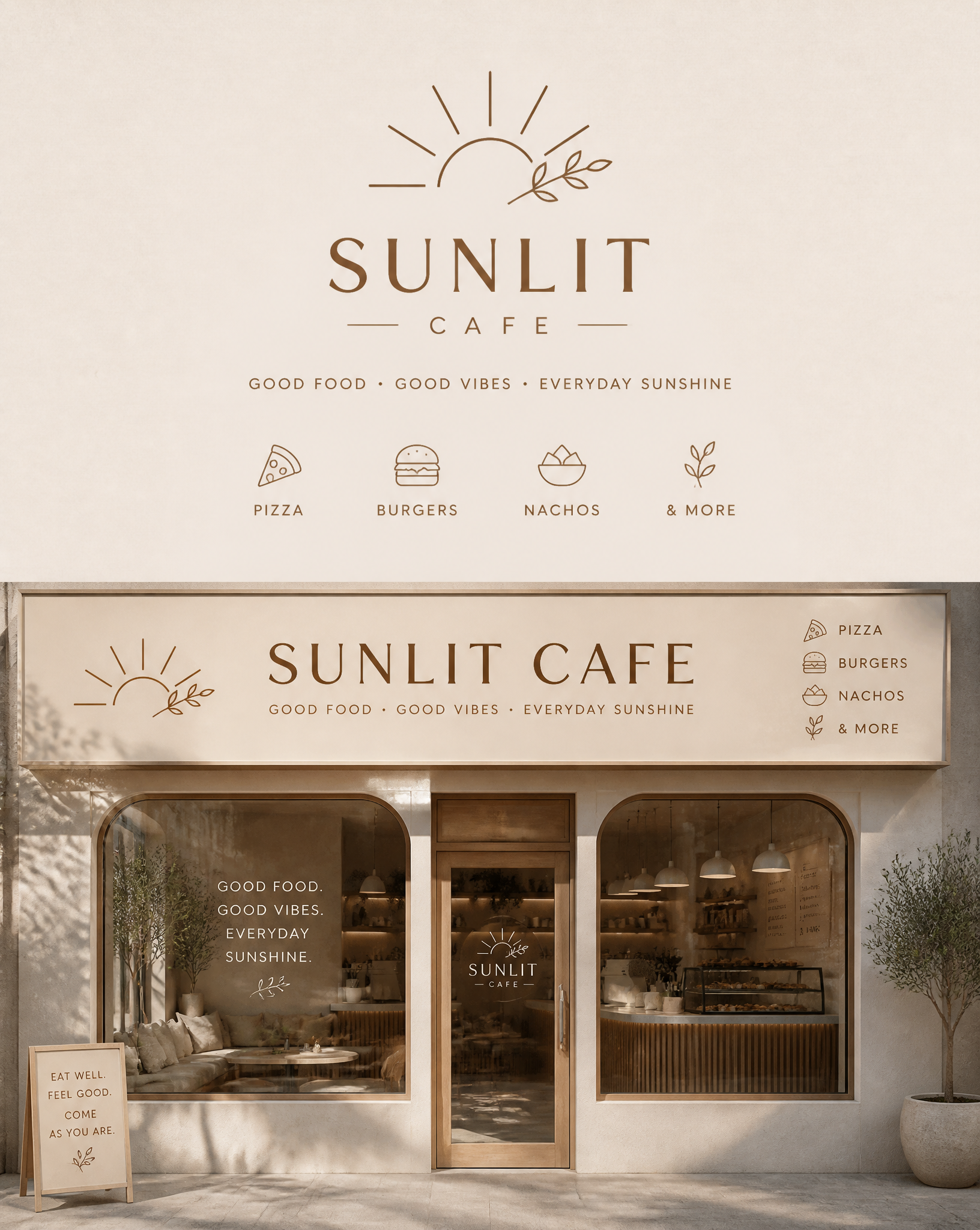 Create a logo and front hoarding design for our cafe. The na