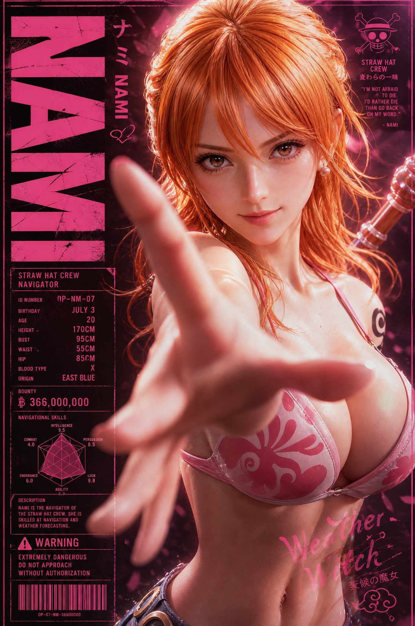 A vertical character poster featuring [娜美 (Nami)] as the abs