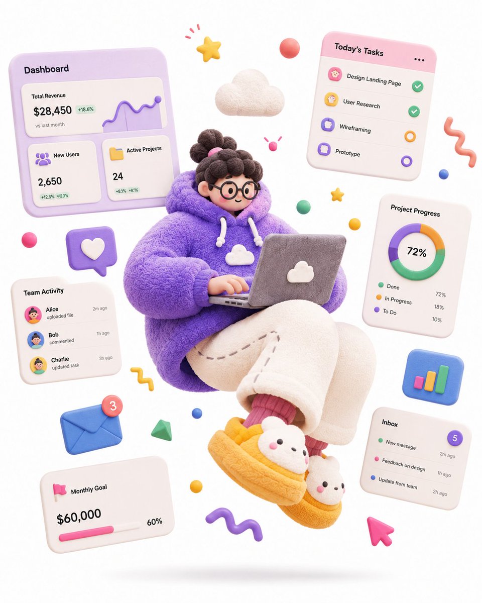 A complete single 3D illustration, exaggerated artistic edit