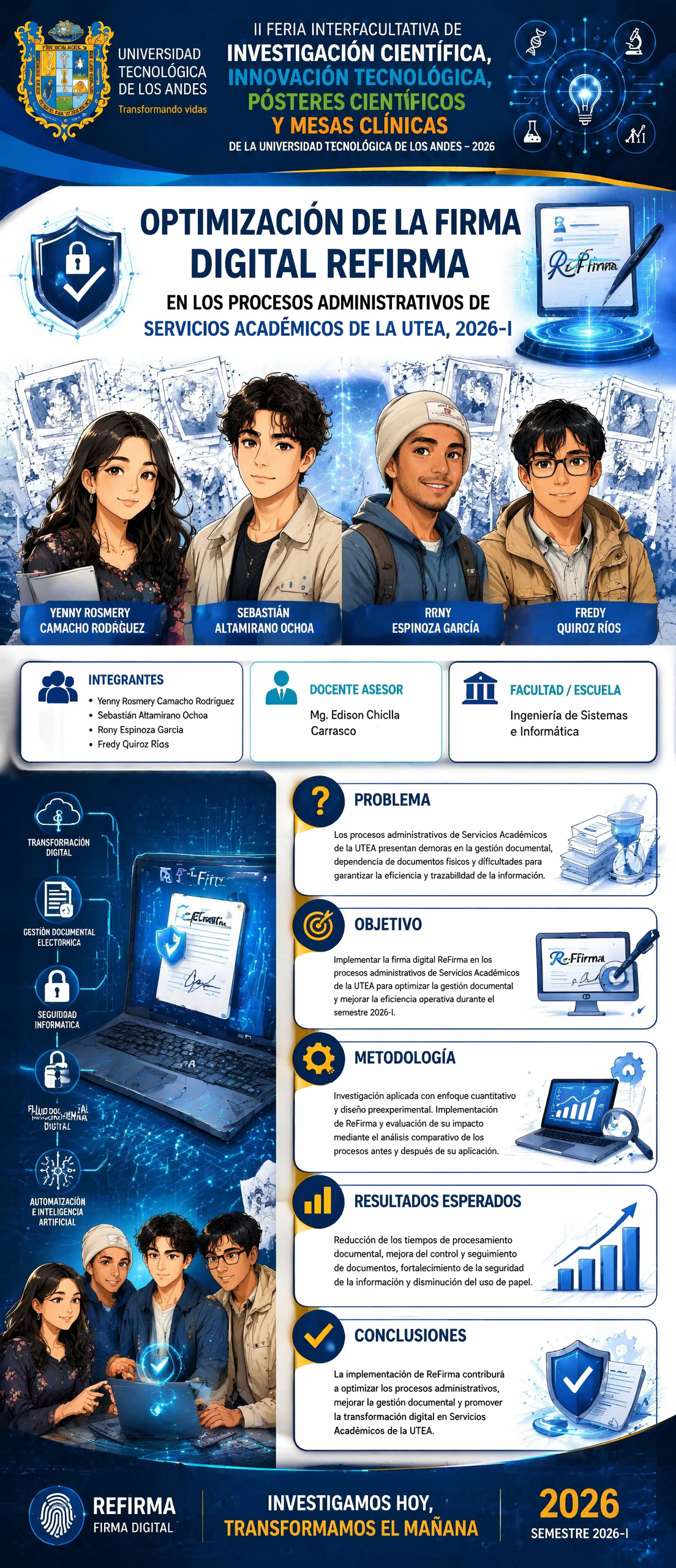 Diseña un póster académico profesional para una feria de tec