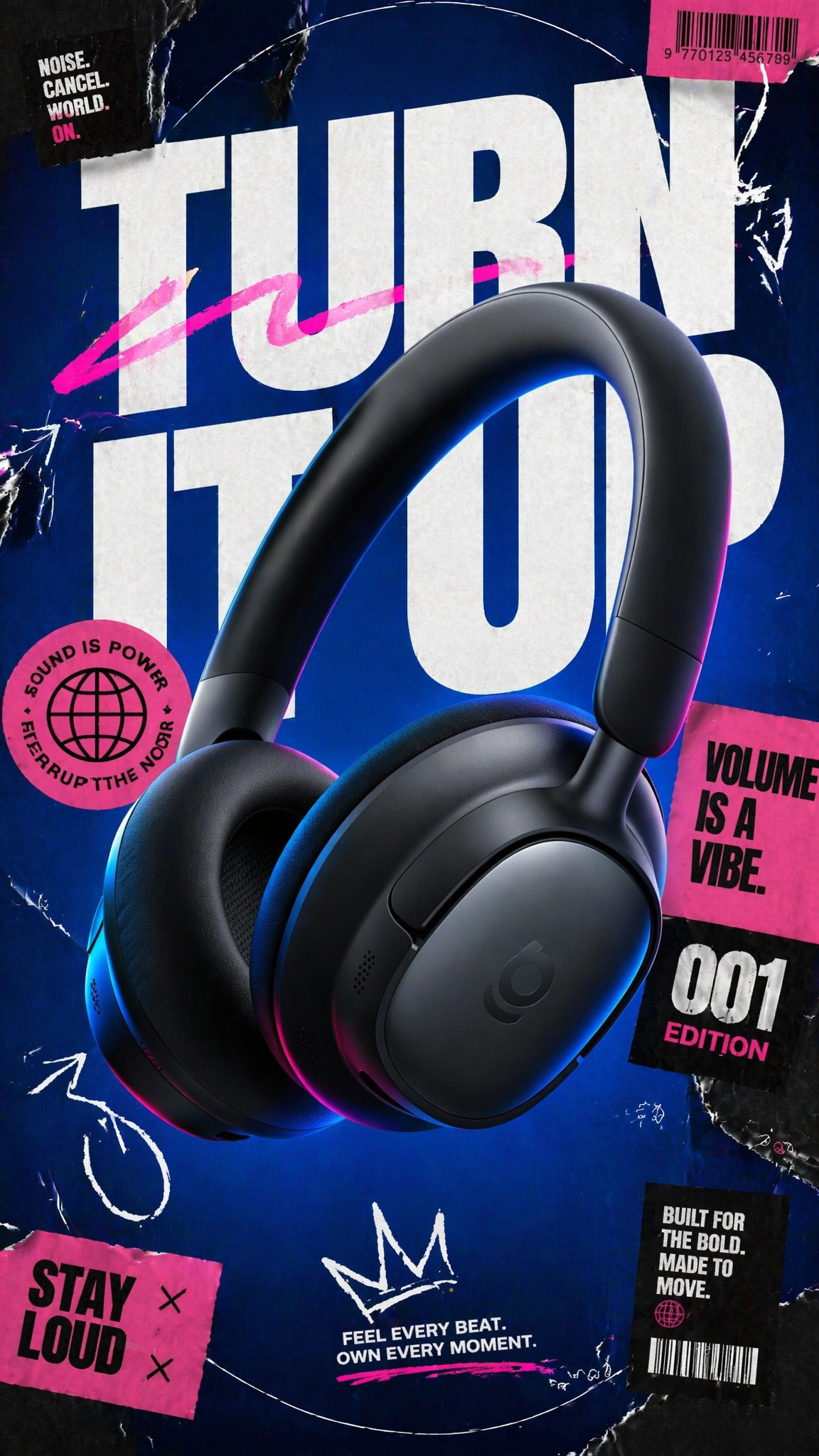 A premium 9:16 streetwear accessories advertising poster.Cen