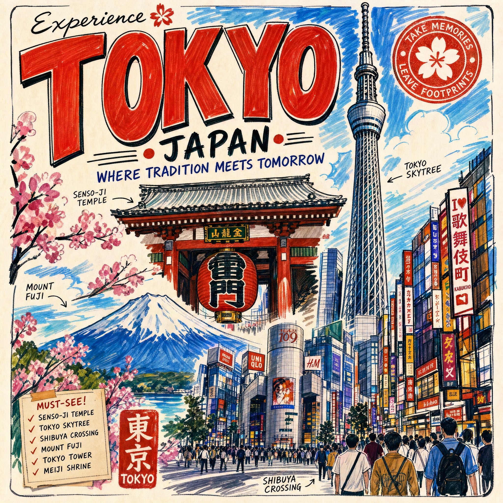 A tourist poster of [CITY / LOCATION] in vibrant marker art 