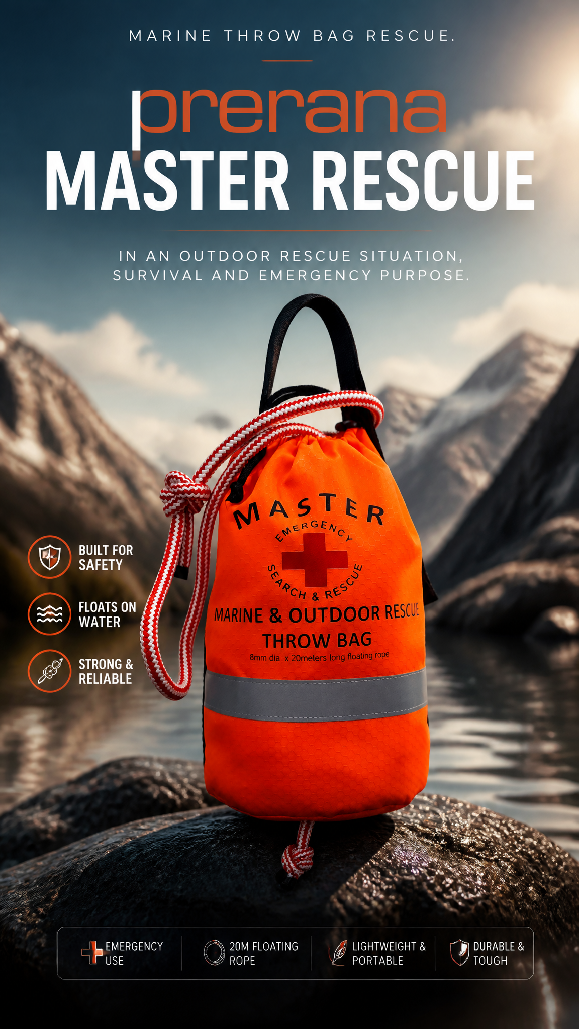 Create a outdoor Throw Bag advertising poster for a outdoor