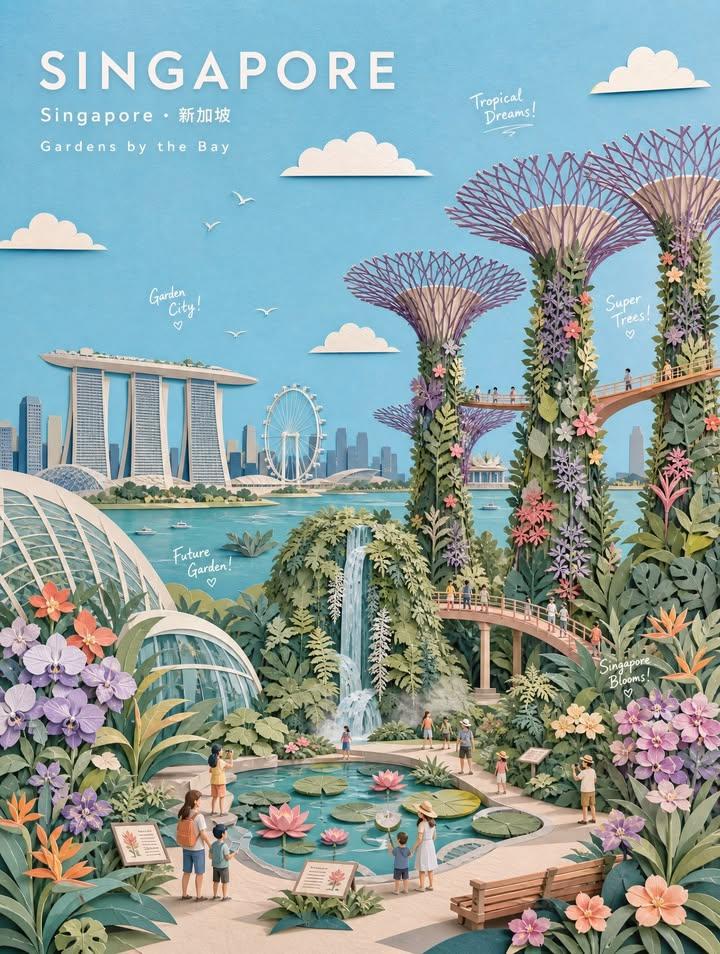 PASTEL PAPER-COLLAGE BOTANICAL GARDEN TRAVEL POSTER
Create
