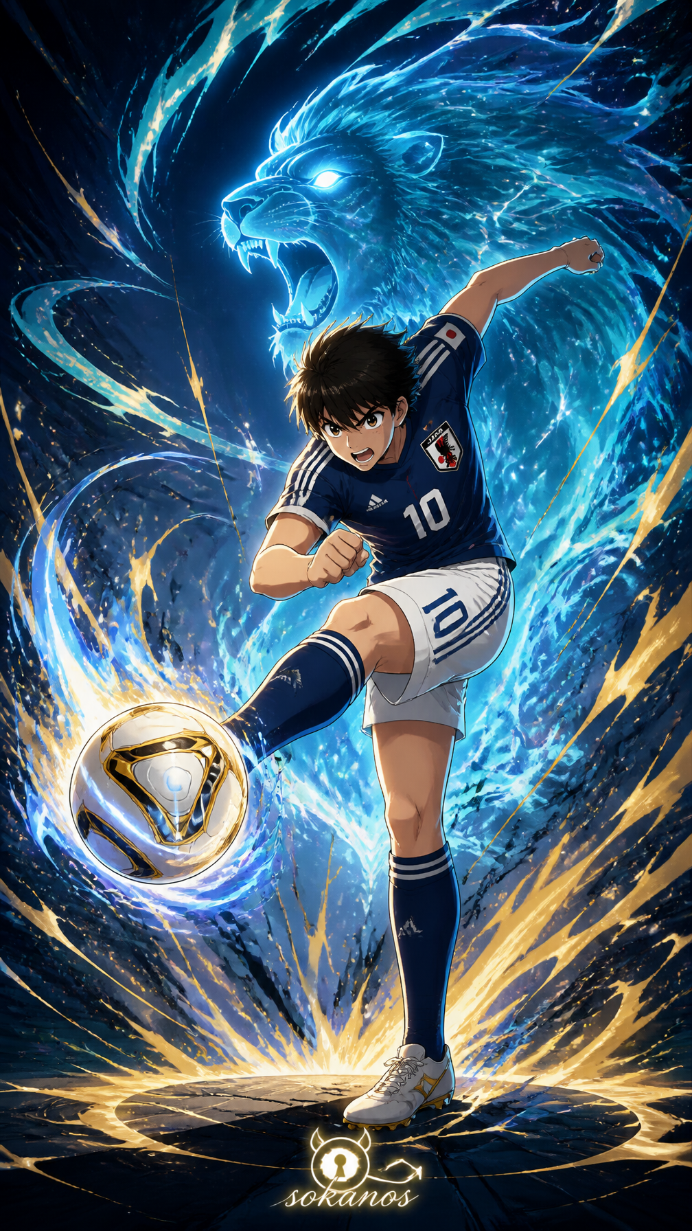 A legendary premium anime poster of Tsubasa Ozora in a styli