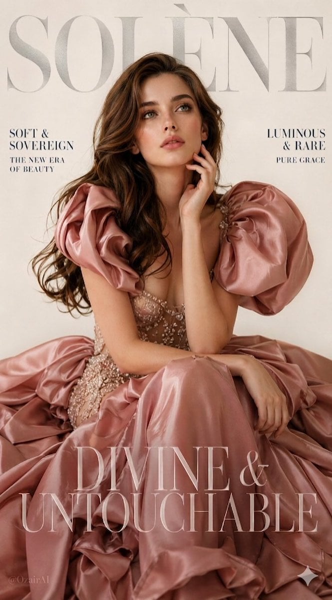 Luxury fashion magazine cover. Bold silver serif brand name