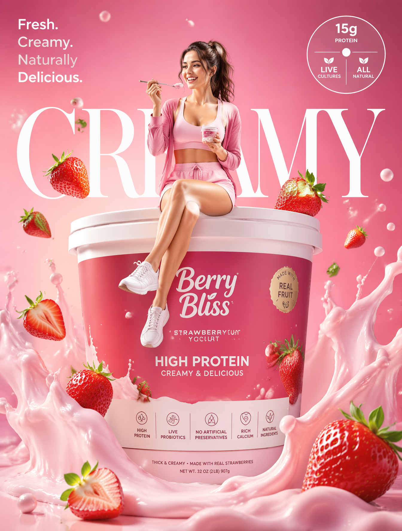 Ultra-premium yogurt commercial advertising poster, luxury d