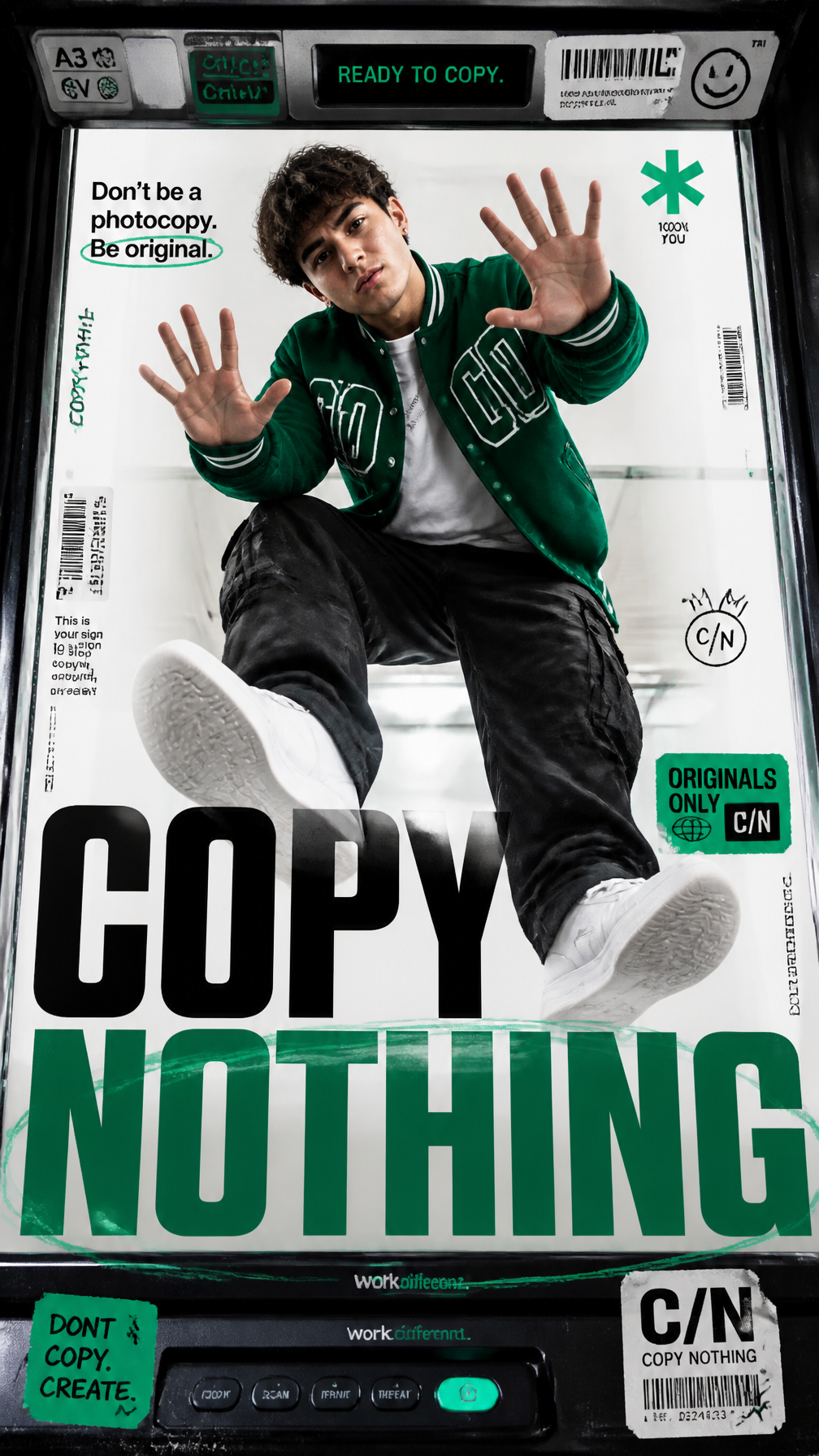 A premium 9:16 streetwear editorial advertising poster.Main 