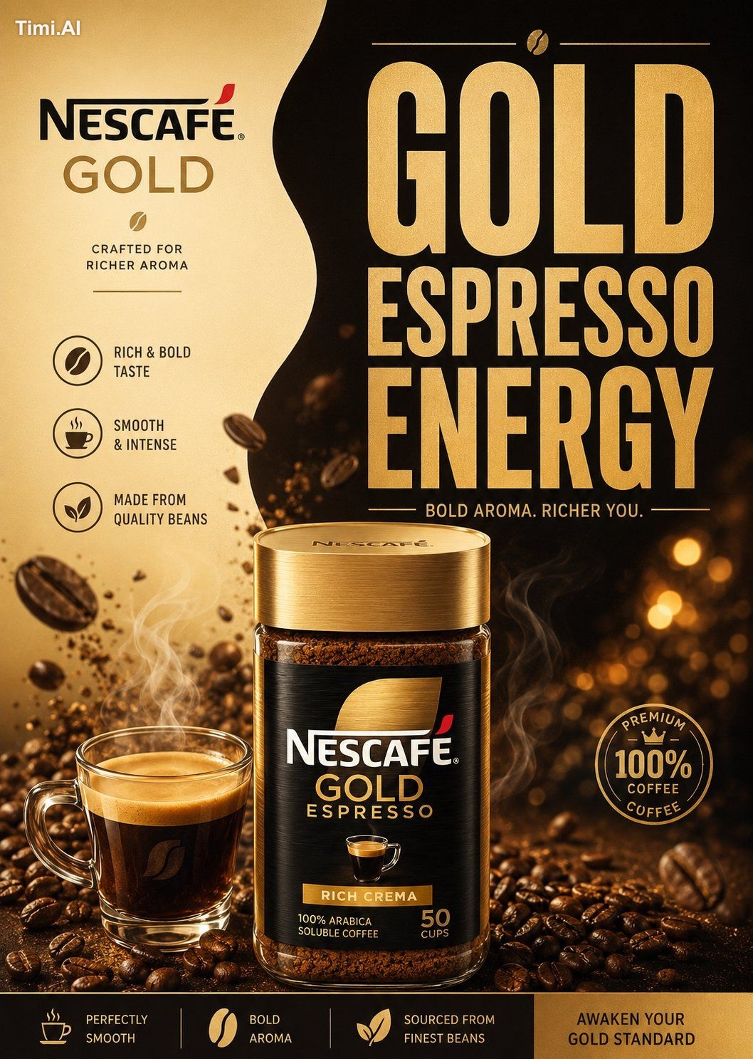 “BREWED ELEGANCE. CLEAN EUROPEAN CAFÉ ENERGY.”
Create a pre
