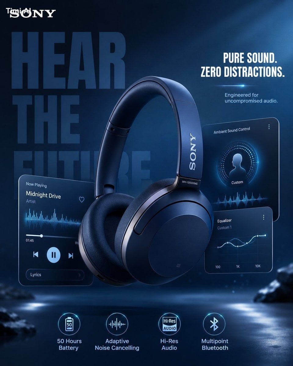 1. Sony Headphones, Midnight Blue Theme:
Ultra-realistic pr