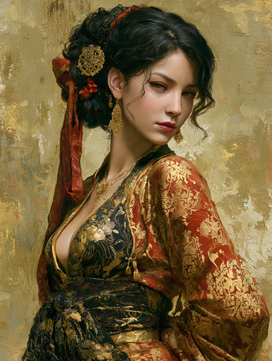 portrait half body female French concubine with slim curvy b