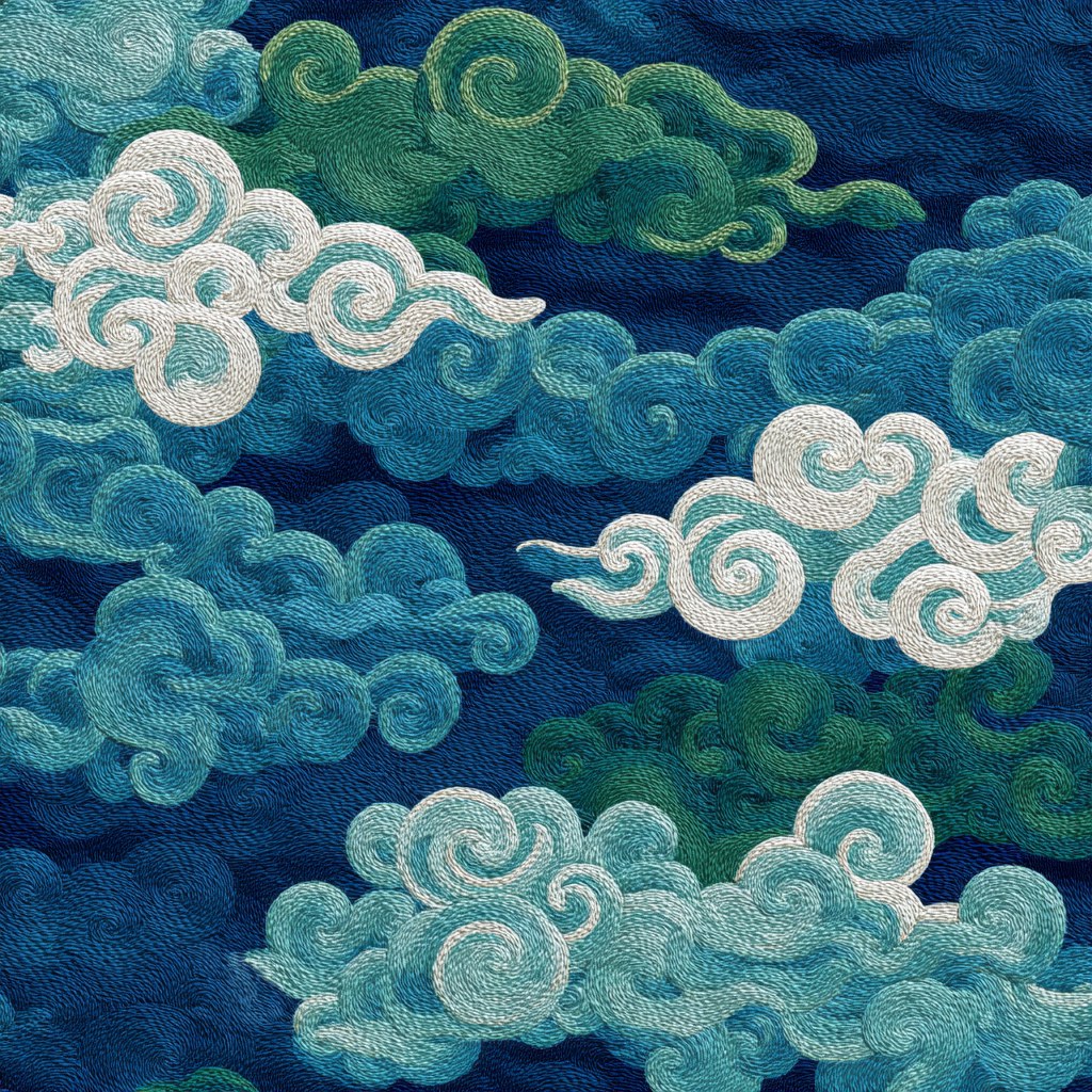 Embroidery pattern, featuring traditional Chinese flowing cl
