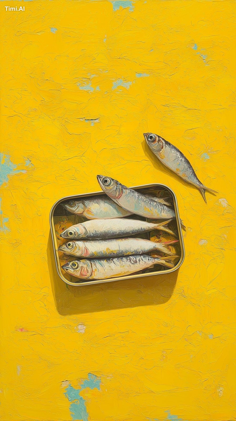 acrylic painting with textured yellow background with one ti