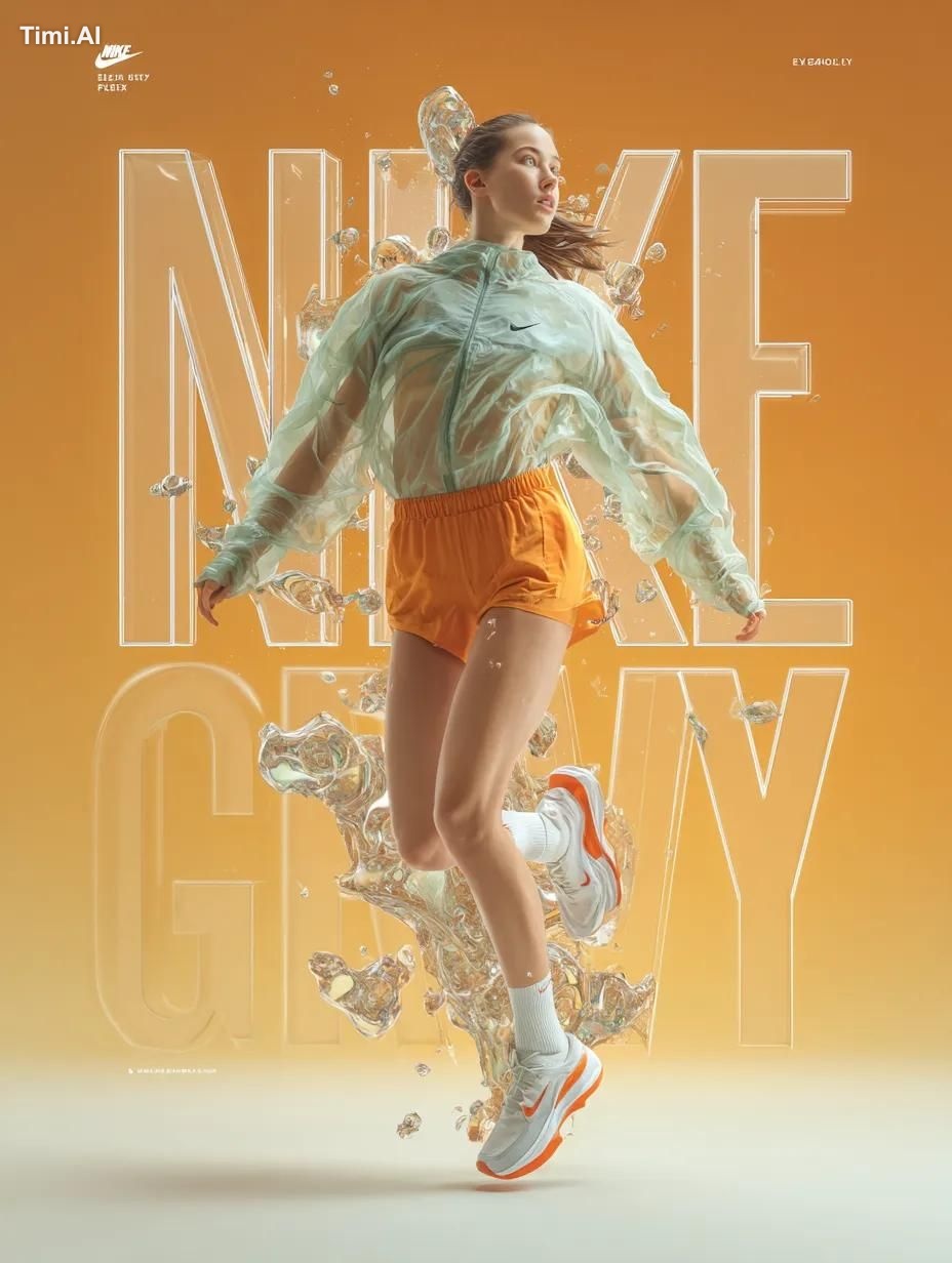 A dynamic fashion advertisement for Nike showing a hyper-rea
