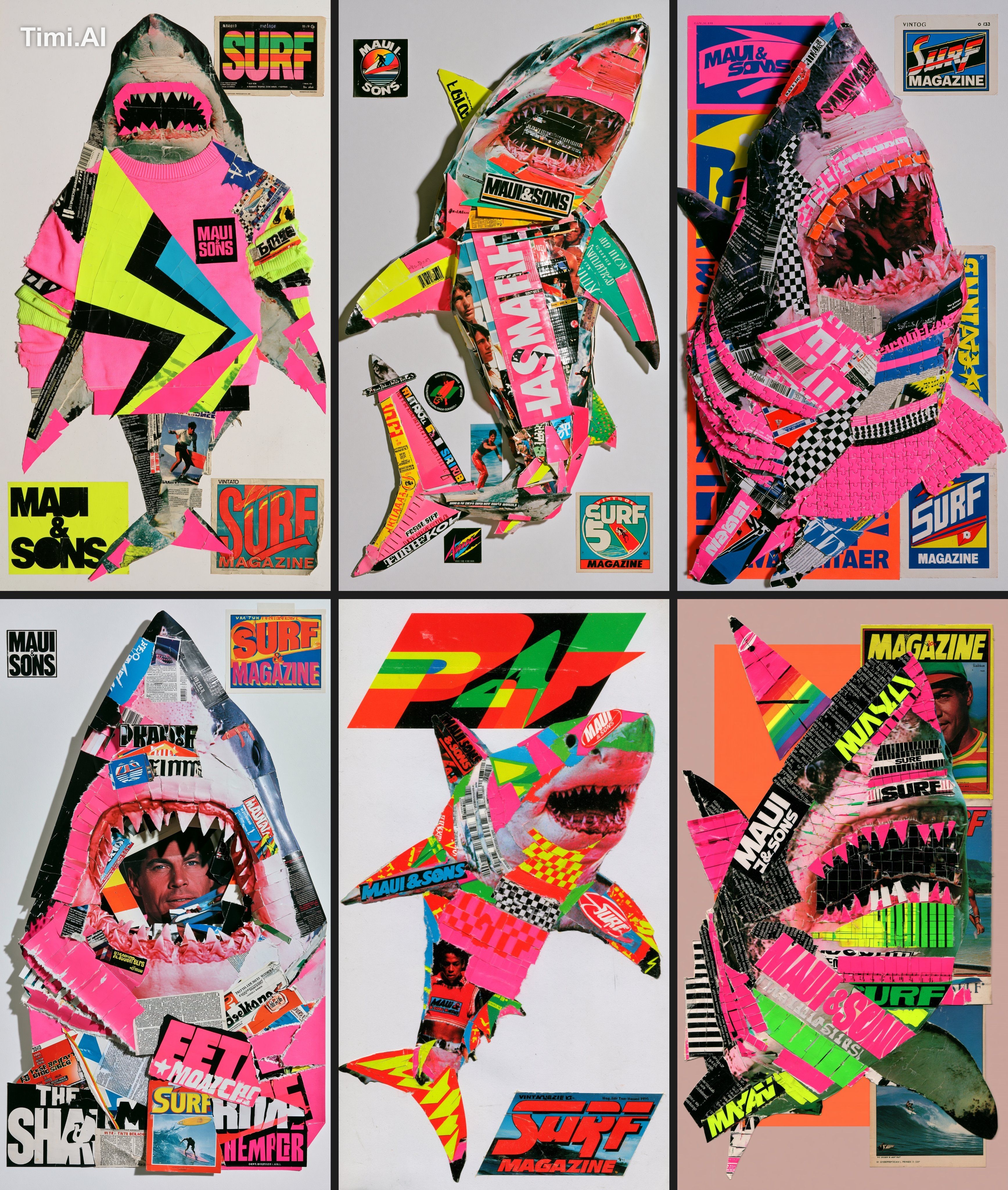 collage, 2d shark constructed with magazine cut out componen