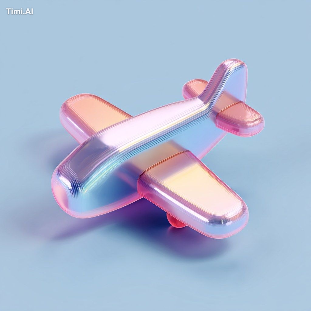 3D airplane icon, cute shape, minimalist, cyberpunk