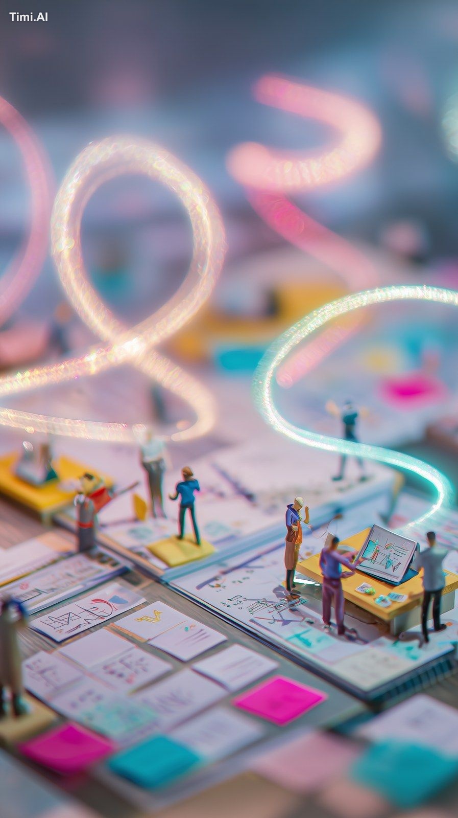 Miniature diorama scene showing tiny characters working at a