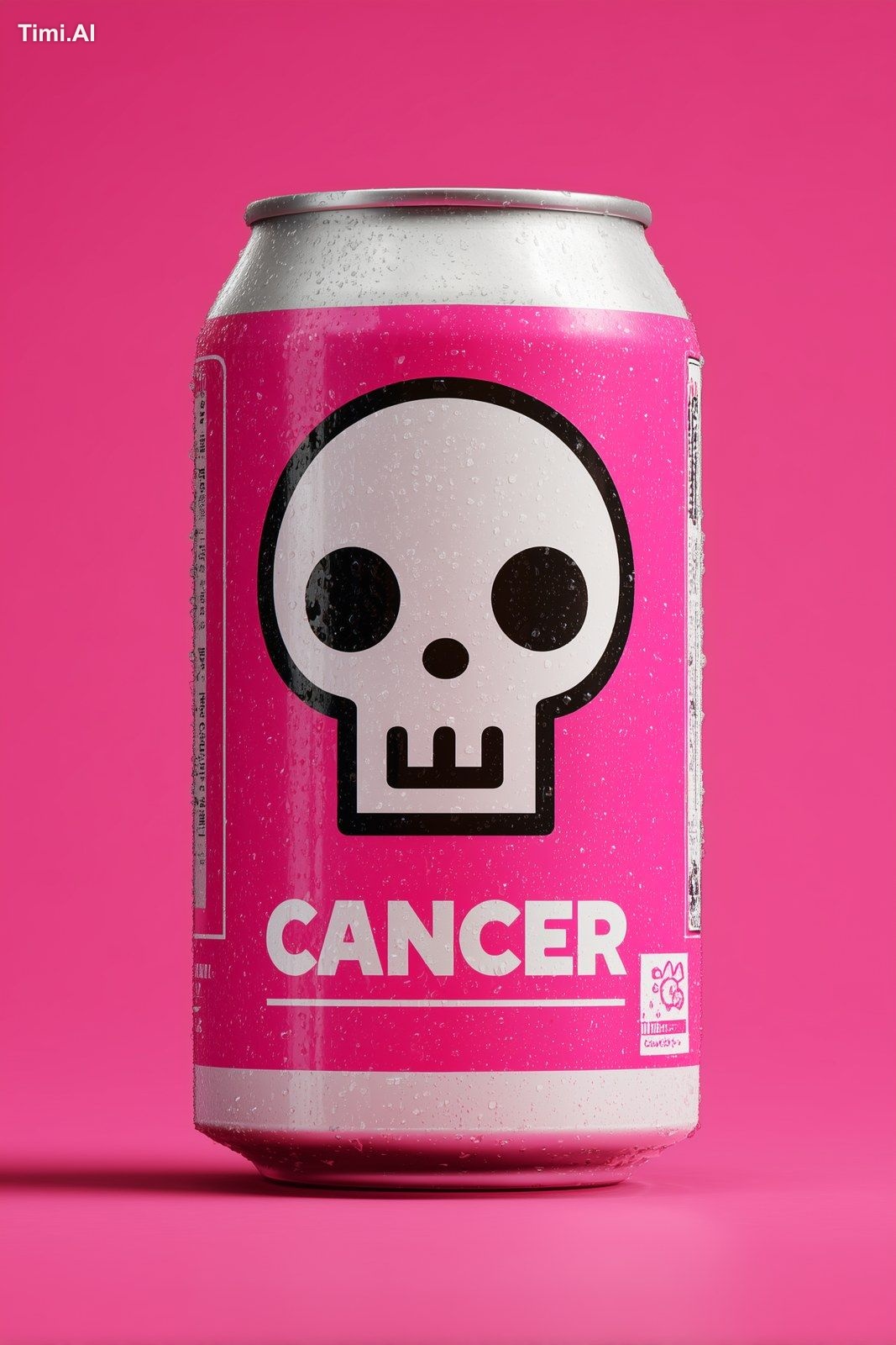 A product image for a cancer themed soda, the can has a mini