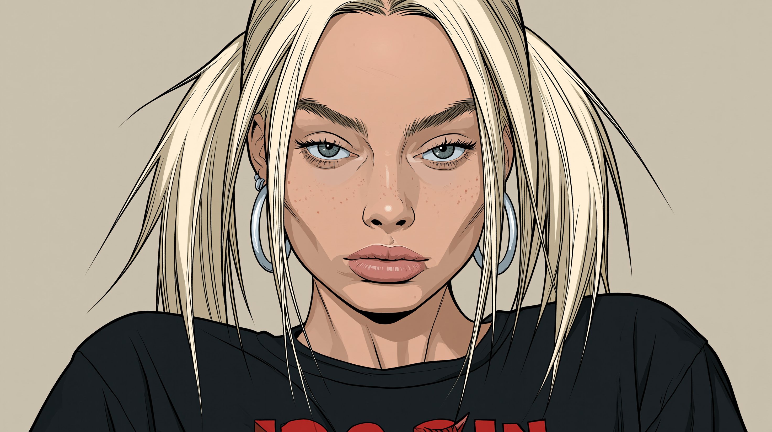 cartoonish portrait of a pulp comic [character]. plain beige