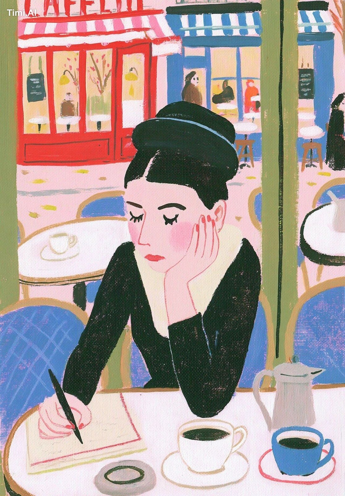 an artwork image of1970s parisian young woman in the 1900s c