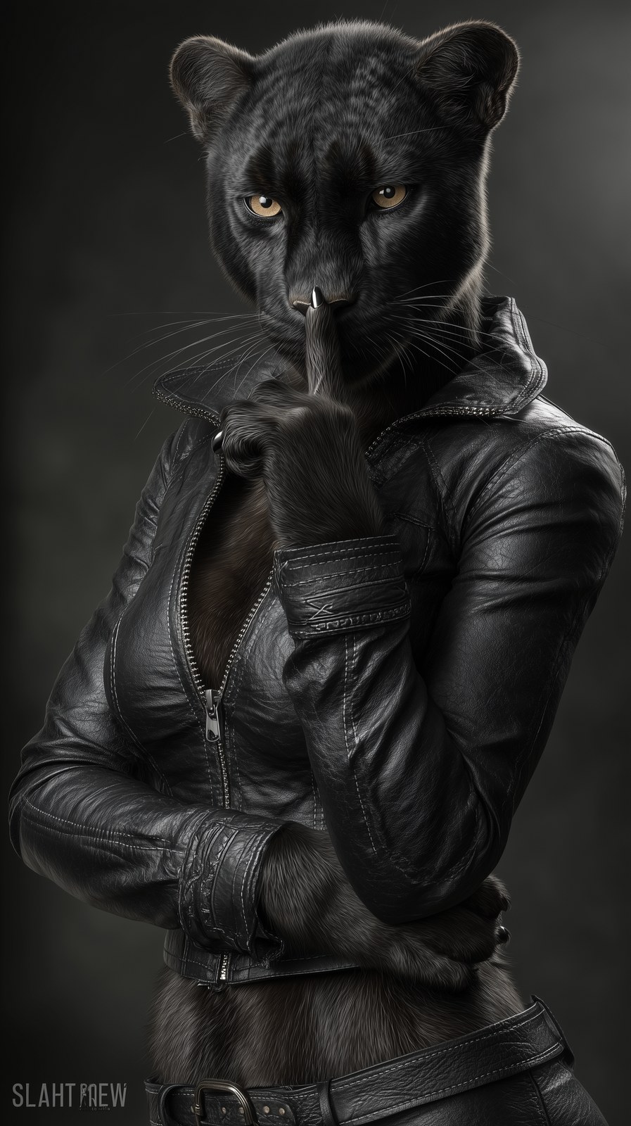 a hyper-realistic anthropomorphic black panther woman from w