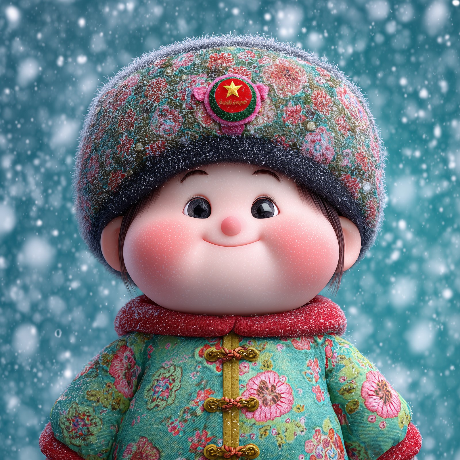 Northeast little girl, round face, single eyelids, red cheek