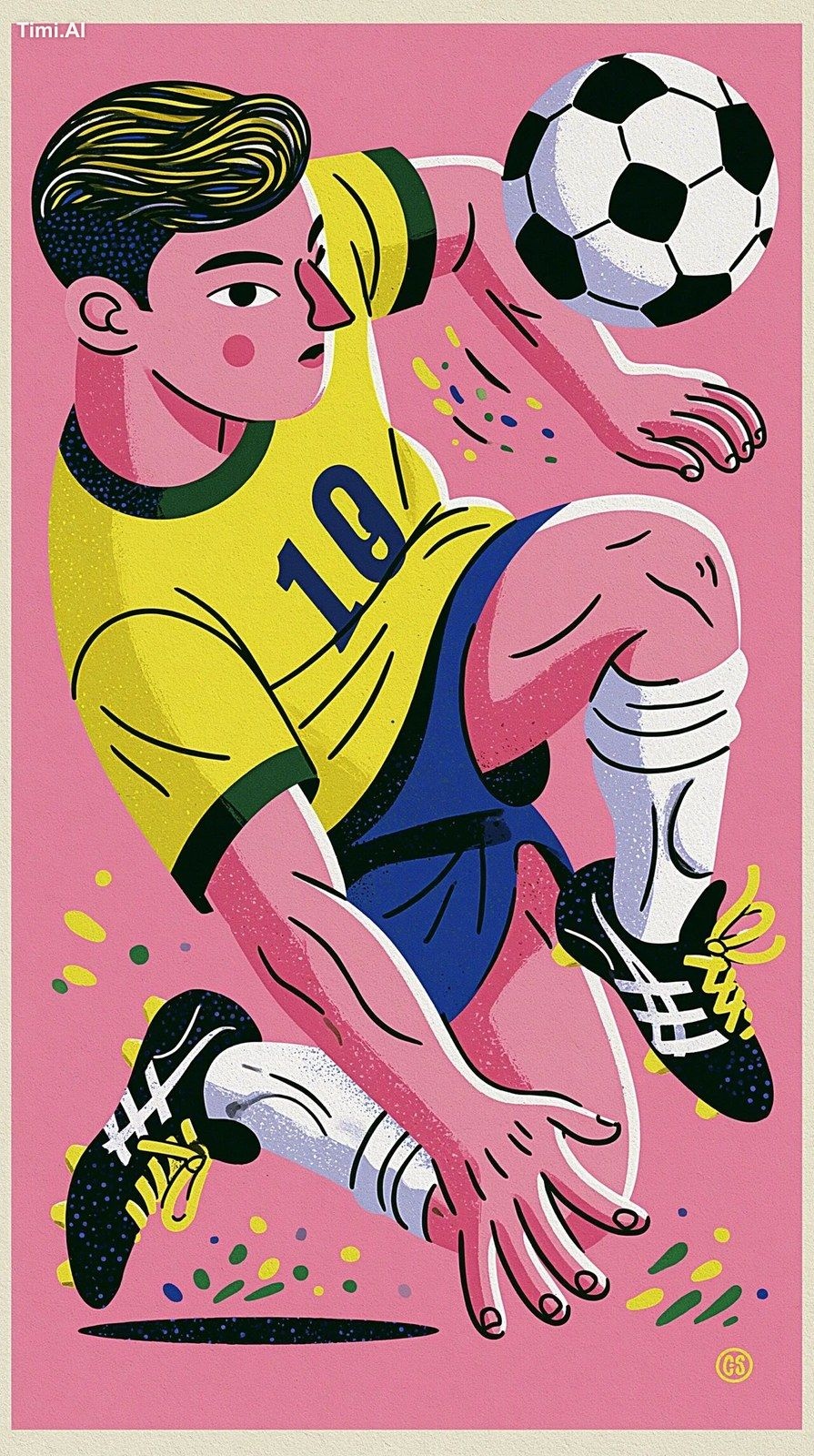 football superstar，brazil, shooting posture，yellow, green, b