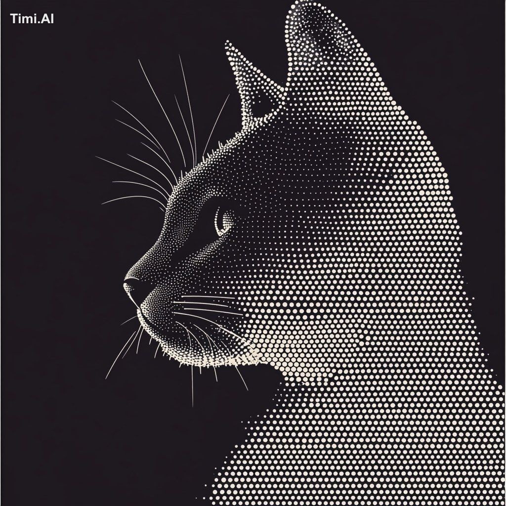 a cat Abstract design using circular dots arranged in a dyna