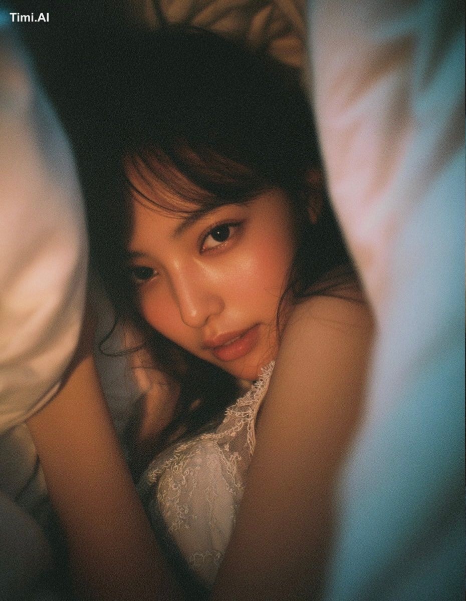 a dreamy intimate portrait of a beautiful realistic asian wo