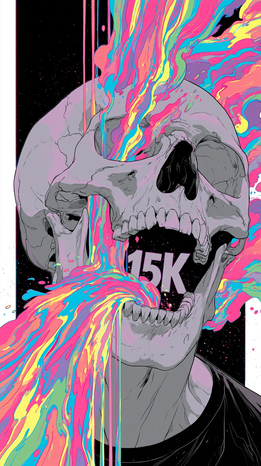 A skull vomiting the word "15K" --chaos 20 --ar 9:16 --exp 5