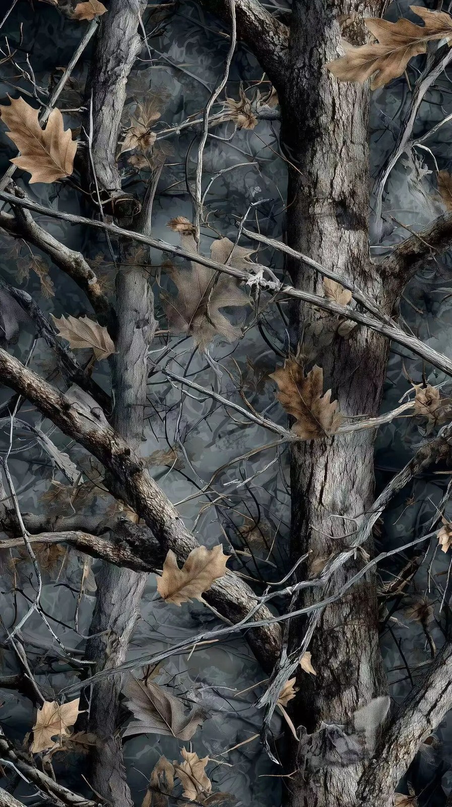 hyper realistic real tree camouflage pattern, dark backgroun