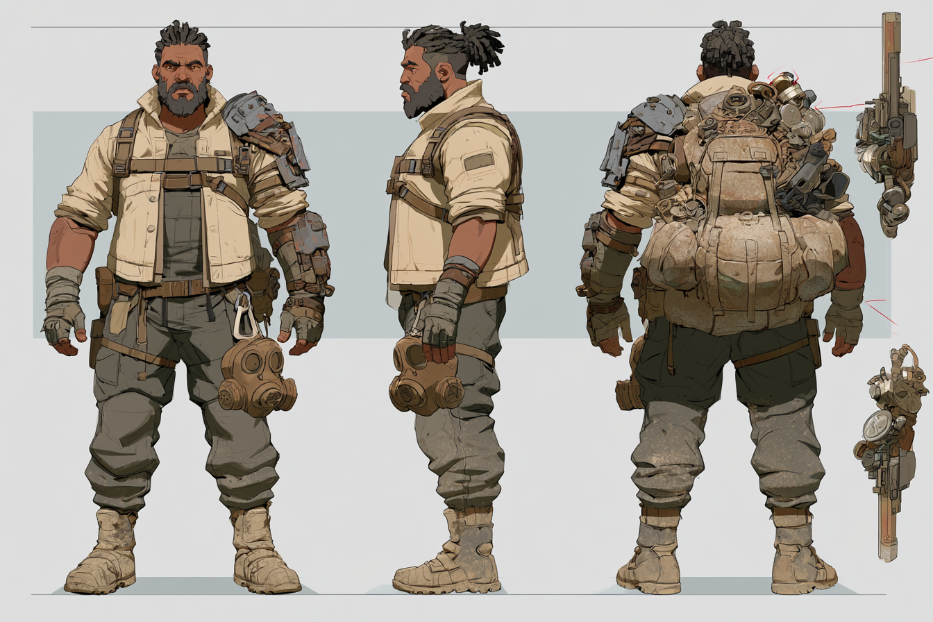 Character Design
Post-apocalyptic scavenger character featur