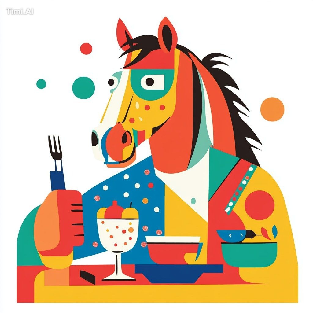 Horsehead Man, dining, anthropomorphic, illustrator Malika F
