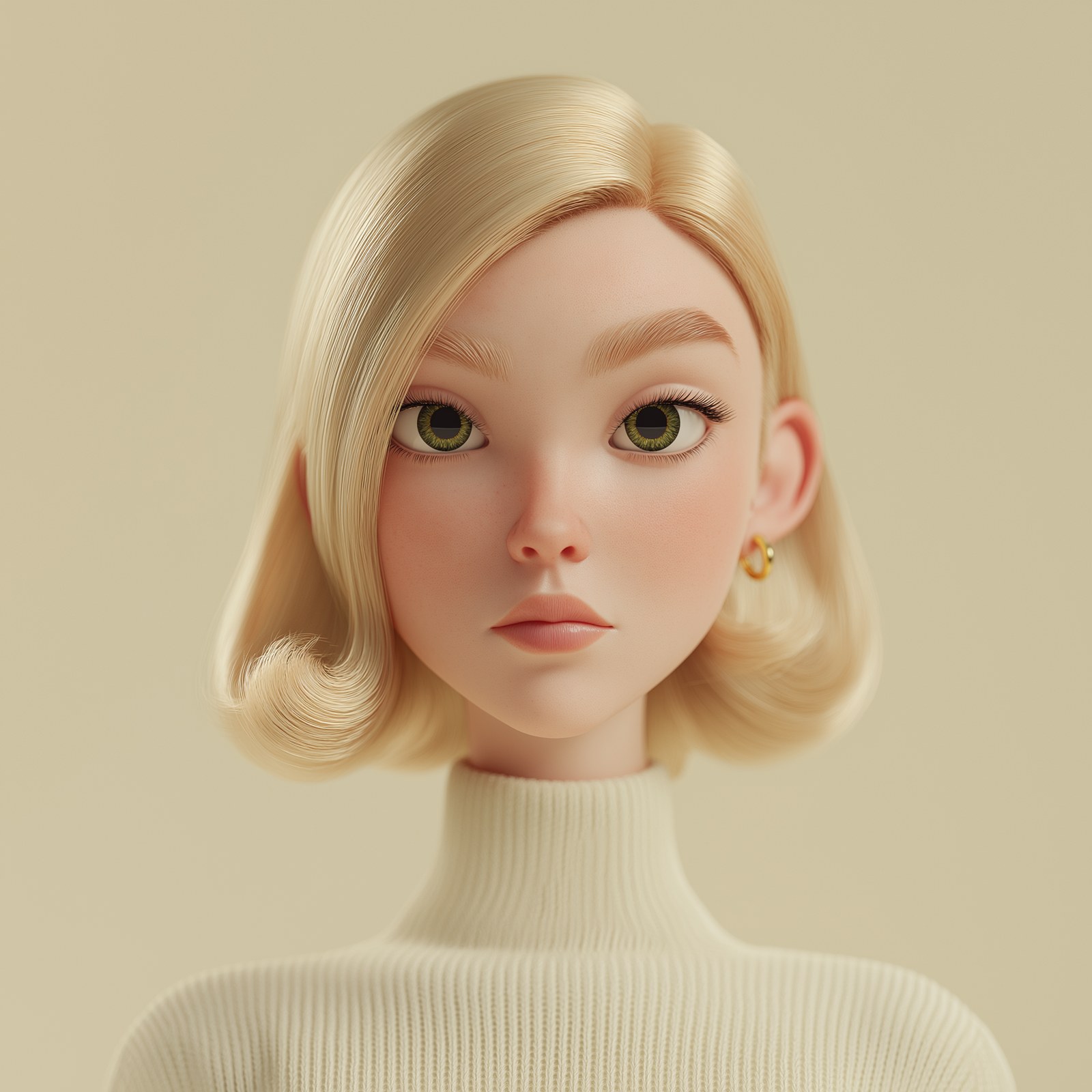 Semi-realistic 3D cartoon portrait of a blonde woman, Disney